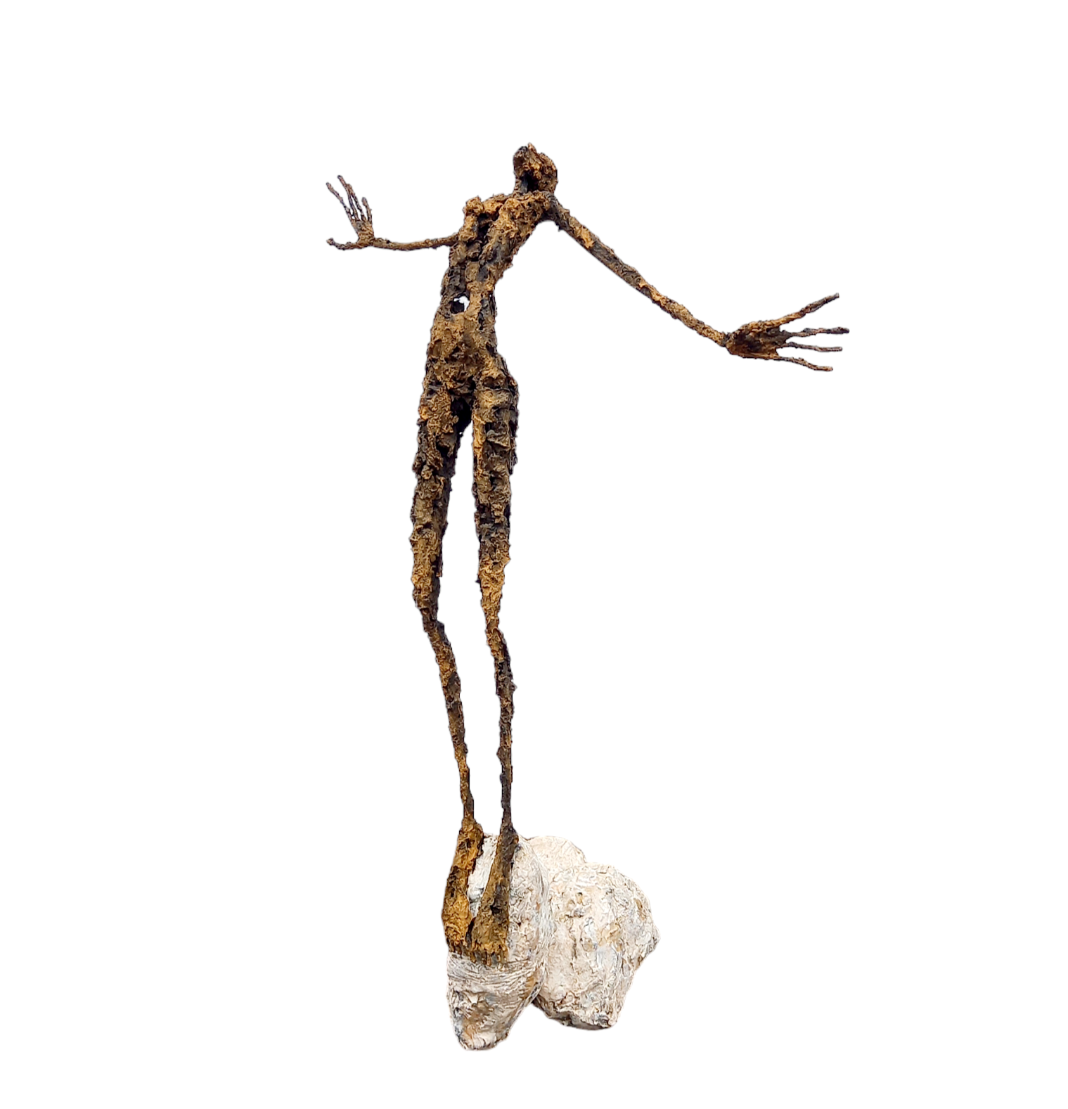 "Sur le chemin" [Acier soudé, pâte à papier, patine - 44 x 35 x 14]